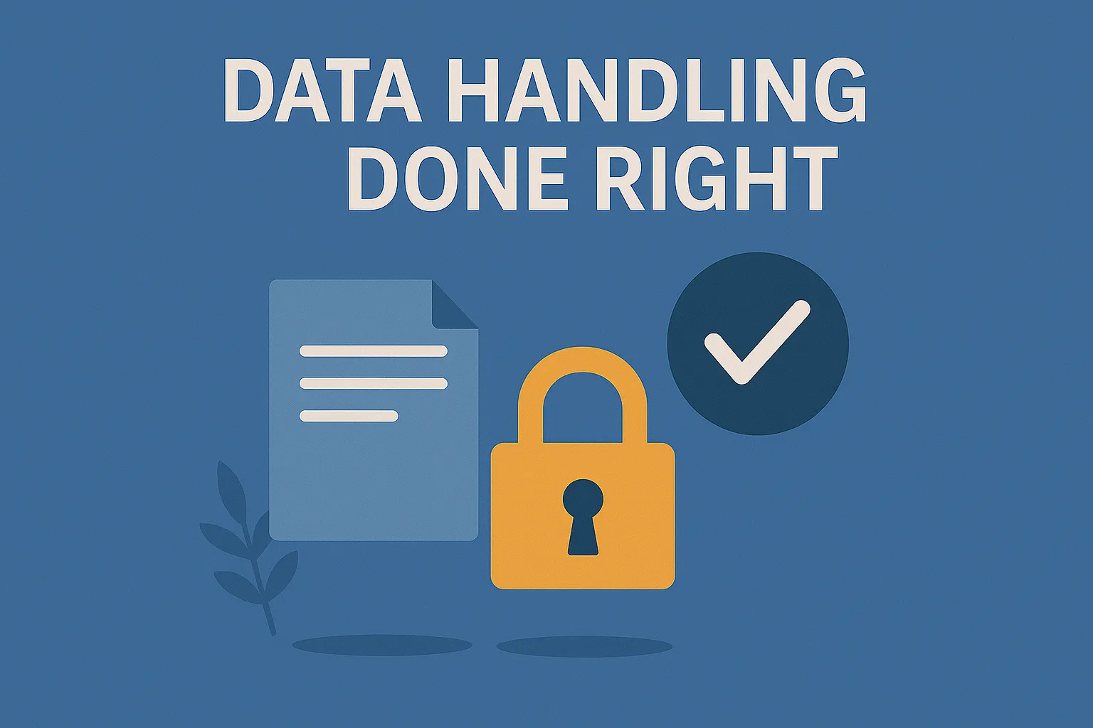 Illustration of a document, padlock, and checkmark with the title “Data Handling Done Right.”
