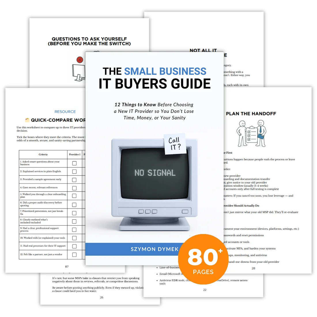 Preview image of "The Small Business IT Buyers Guide" by Szymon Dymek, showing the front cover and interior pages.