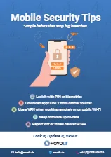 Security awareness poster showing how to keep smartphones and tablets secure from theft and malware.