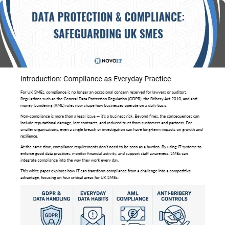 Thumbnail image for Novo IT’s Data Protection & Compliance white paper for UK SMEs.