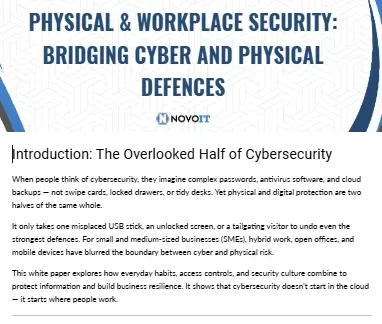 Thumbnail image for Novo IT’s Physical & Workplace Security white paper combining cyber and physical safety tips.