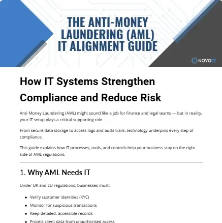 Thumbnail image for Novo IT’s AML IT Alignment Guide, focusing on secure systems and compliance.
