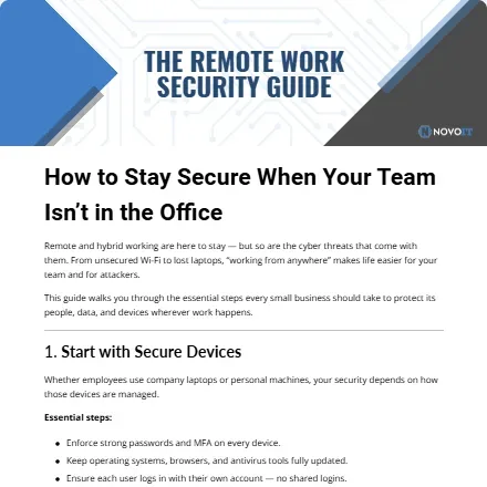 Thumbnail image for Novo IT’s Remote Work Security Guide, showing how to stay secure outside the office.