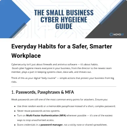 Thumbnail image for Novo IT’s Small Business Cyber Hygiene Guide, promoting everyday security habits.