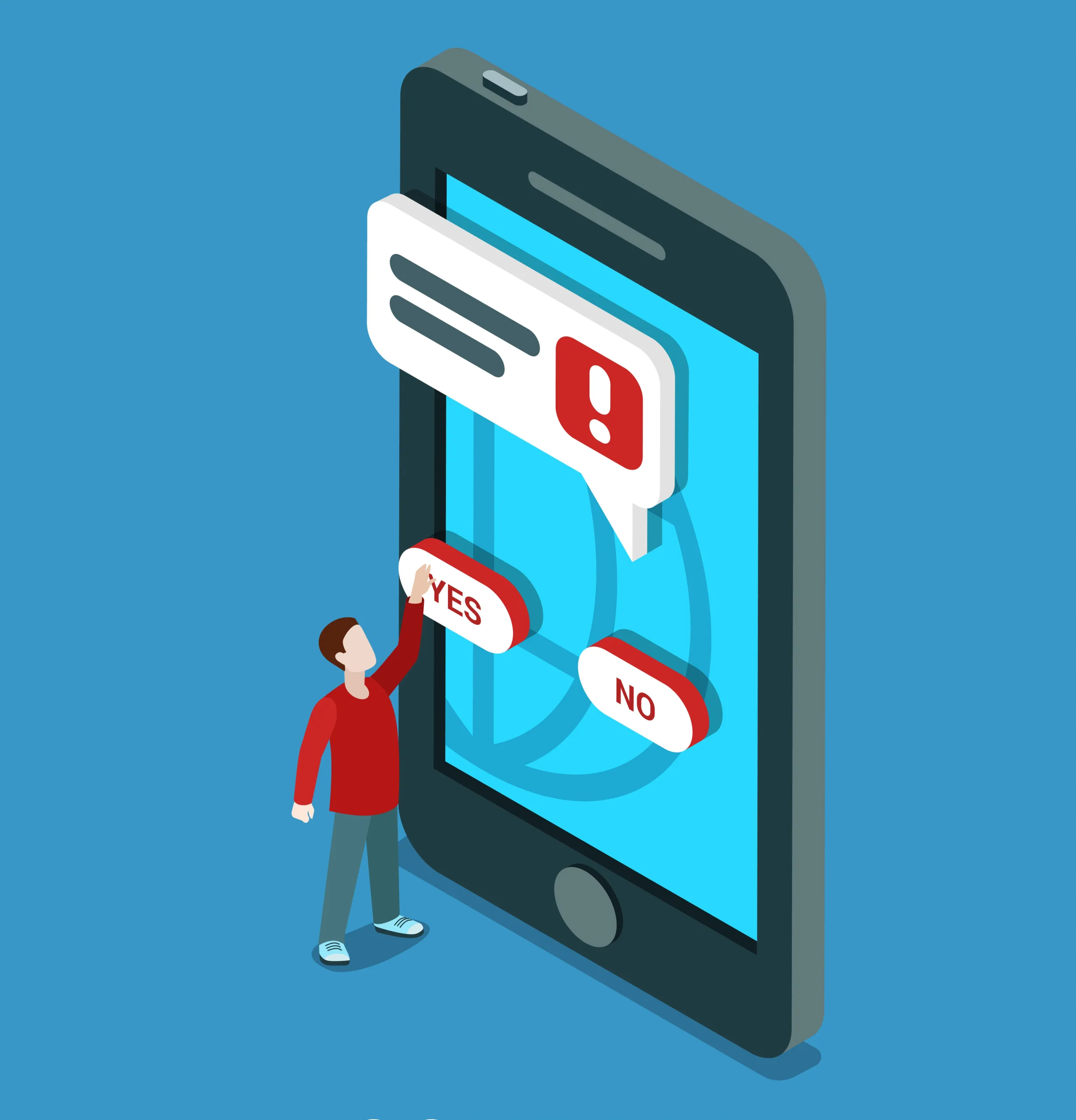 User choosing yes or no on a smartphone, representing multi-factor authentication approval prompts.