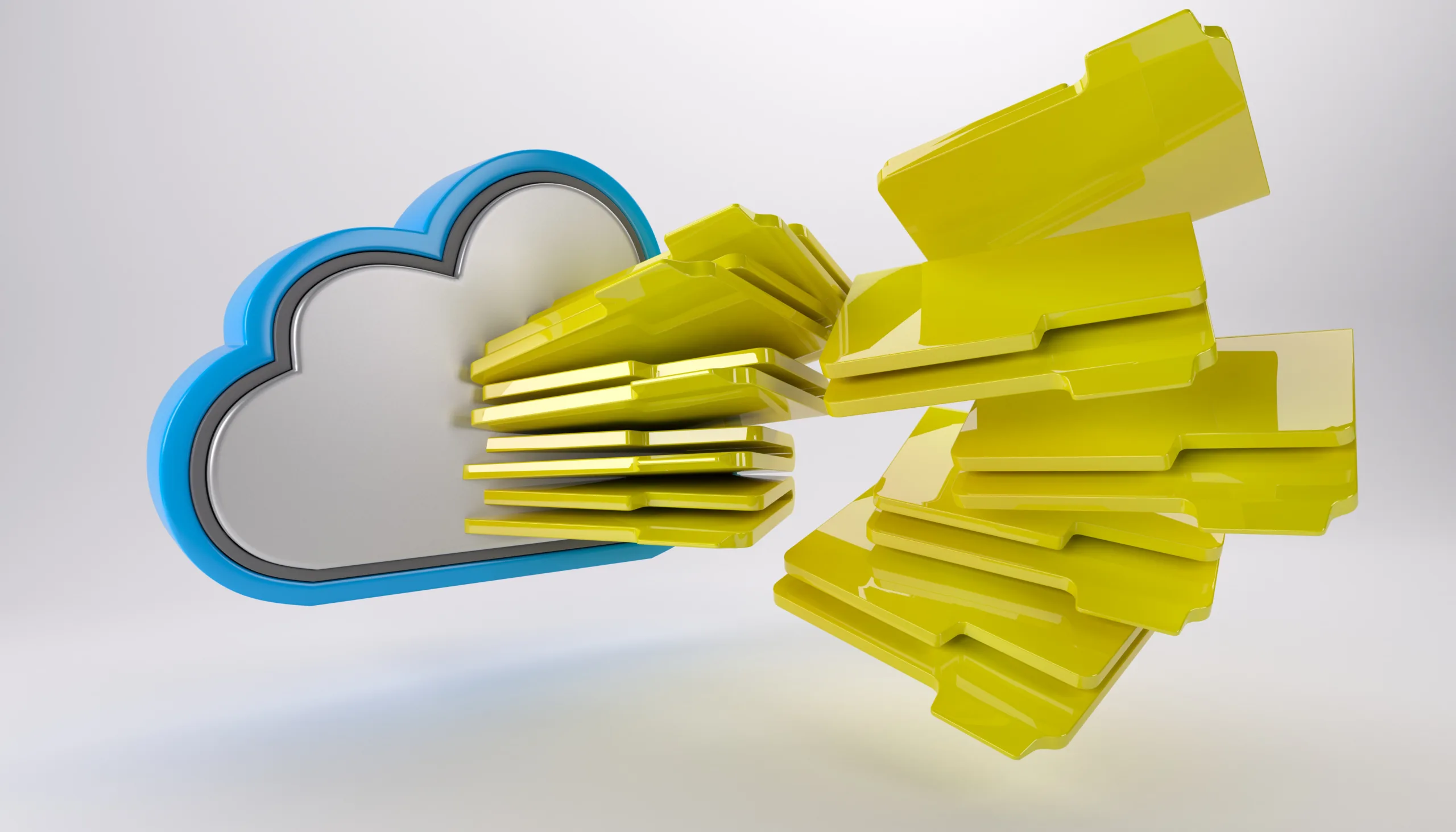 Illustration showing excessive cloud storage folders emerging from a cloud, representing unmanaged cloud usage and rising costs.